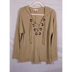 Keren Hart Hoodie Womens Large Lace Up Long Sleeve Light Green Super Soft